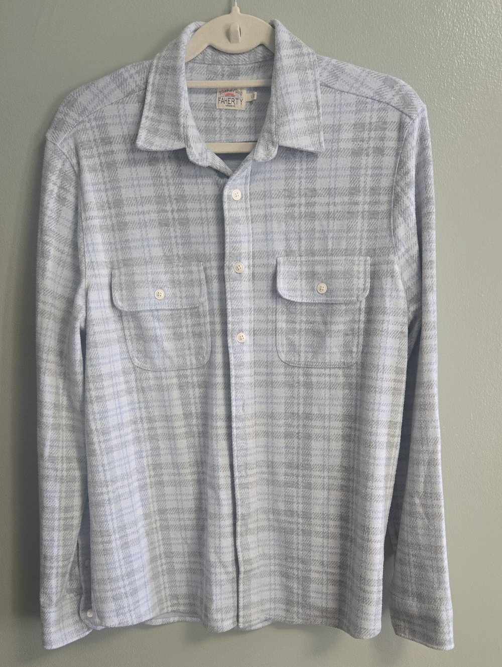 Faherty Shirt Mens Large Gray Plaid Legend Sweater Flannel Button Up